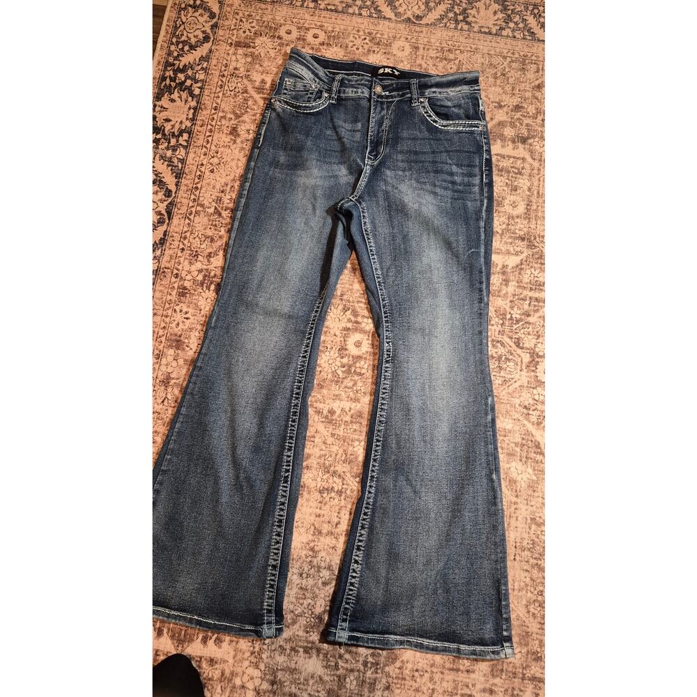 SKY Premium Collection Jeans 13/14 Y2K Rhinestone Embroidered Flare McBling - Picture 2 of 15